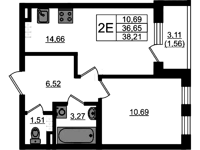 1-комнатная квартира 38.21 м², 4/4 эт., ЖК «Новая история»